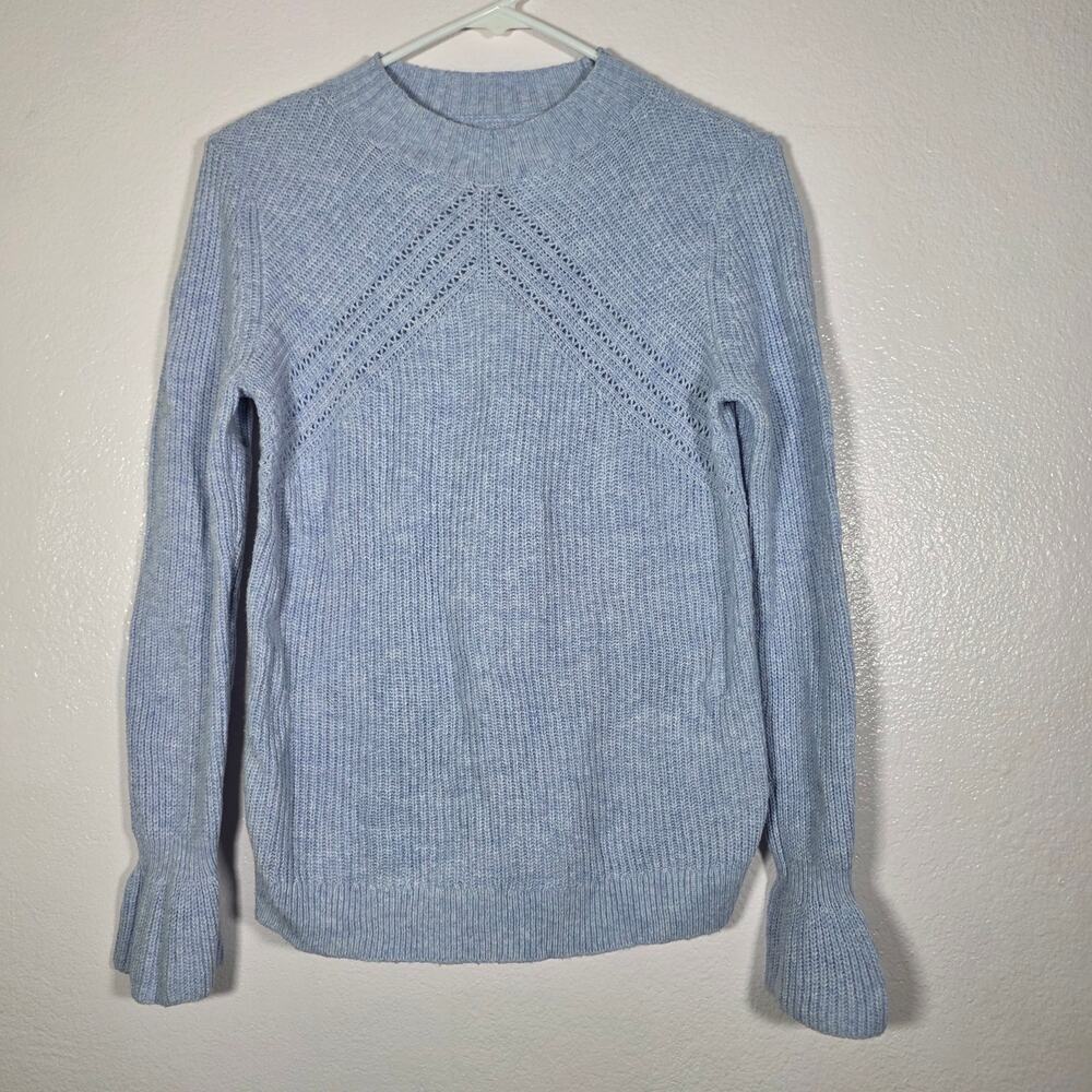 LOFT Light Blue Pointelle Knit Bell Sleeve Sweater Womens Size S